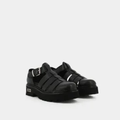 SANDAL W LEATHER BLACK- STRINGATE NERO CLW362600